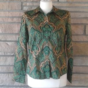 Green Black & Tan Paisley Cotton Button Down Shirt